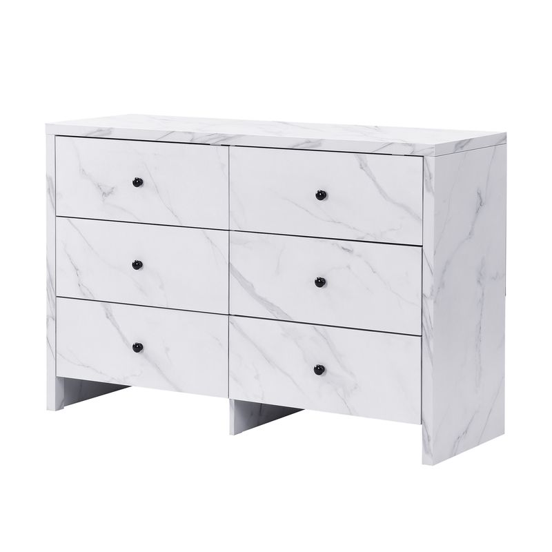 Credenza 120 cm Mit Marmor-Optik, 6 Schubladen, Schwarzem Holzgriff_voghion.com