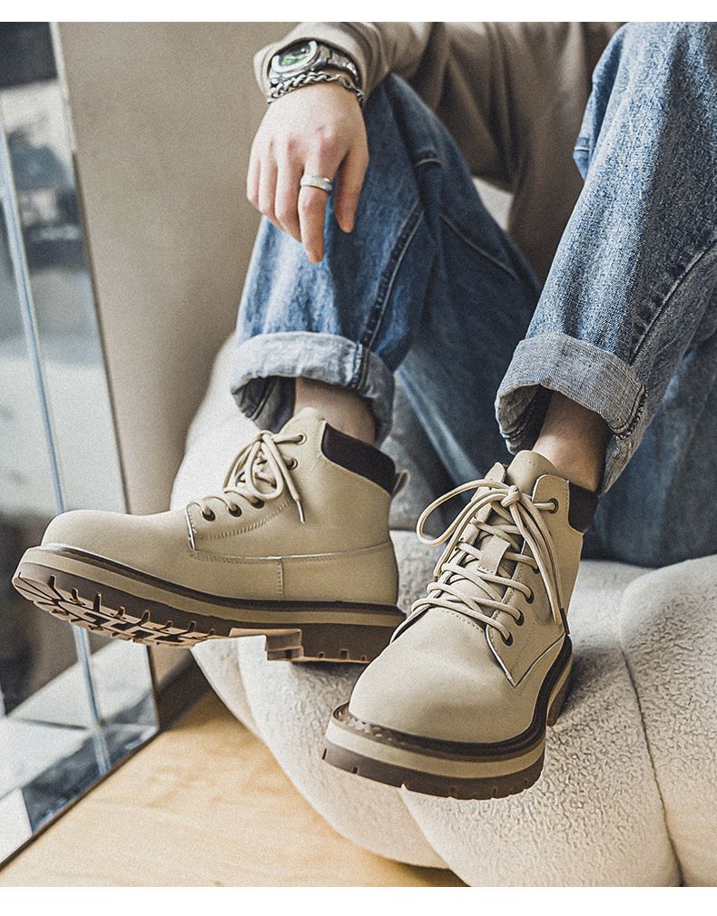 Rhubarb Boots Men's Thick-soled Heightening Desert Martin Boots High-top Men's Boots Functional Wind_voghion.com