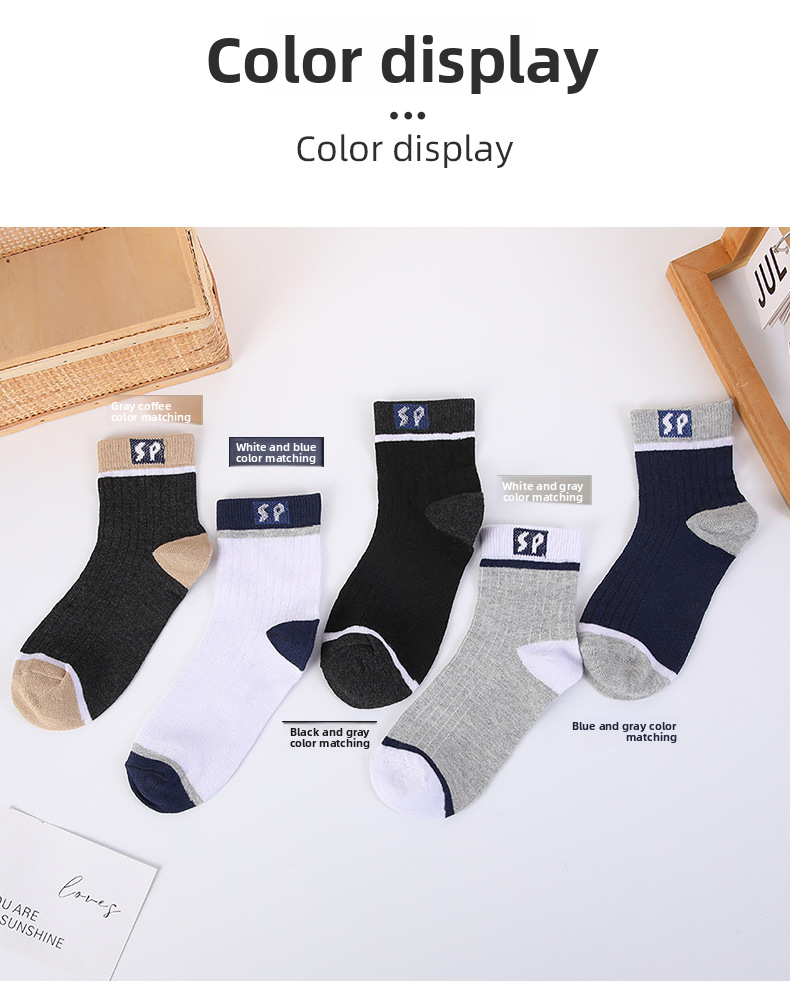 Autumn Winter Mid-Calf Versatile Breathable Sports Casual SP Letter Cotton Business Simple Men's Socks_voghion.com