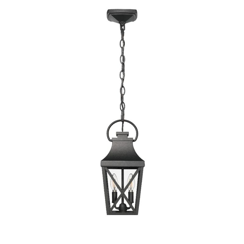 Lampadario a sospensione da esterno con gabbia trasparente e nera, da soffitto, a 2 luci, in vetro, per esterni, industriale, sospeso con_voghion.com