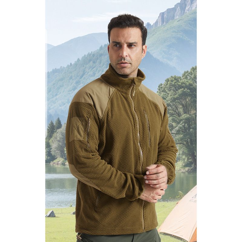Football Grid Outdoor Sports Stand Collar Fleece Tactical Warm Coat Men's Softshell Jacket Inner Liner Camping Use_voghion.com