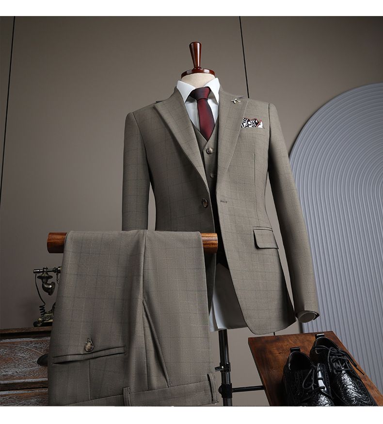 Kariertes Anzugset für Herren – formelle Kleidung für den Bräutigam und die Trauzeugen, Slim Fit-Blazer und Hose, leichte Business- und Partykleidung_voghion.com