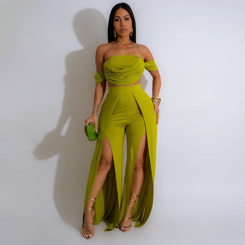 Γυναικεία ρούχα casual κοστούμι Tube Top Split Φαρδύ παντελόνι_voghion.com