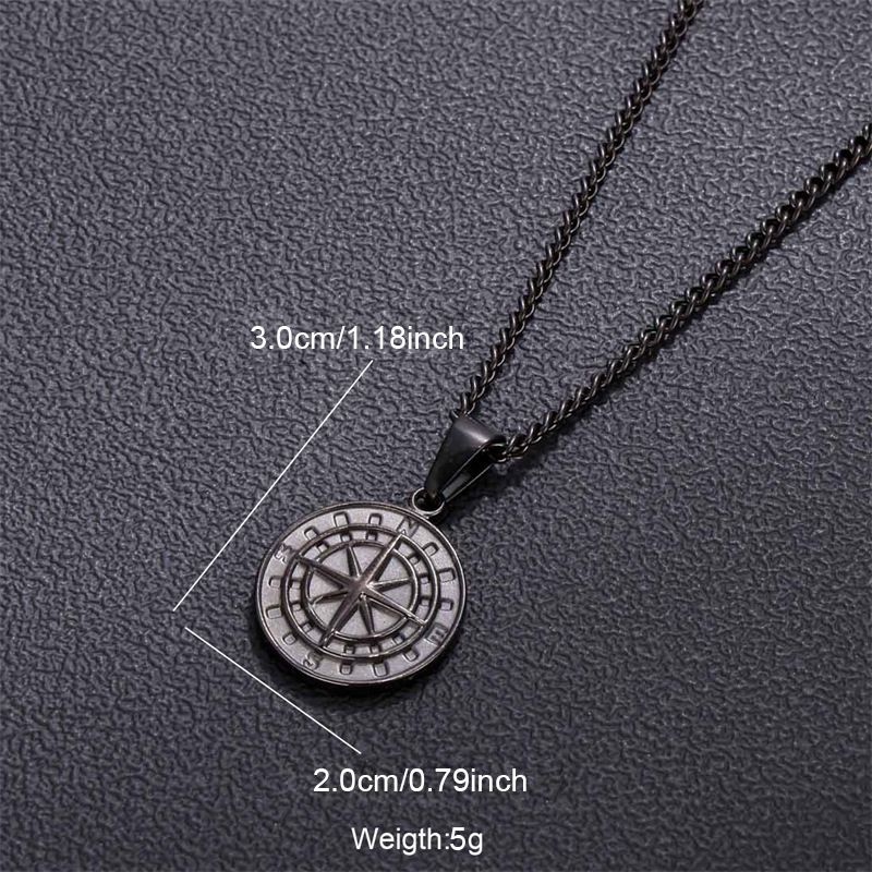 Collier boussole rétro en acier inoxydable pour homme et femme, pendentif pièce de monnaie, style punk, accessoires de bijouterie_voghion.com