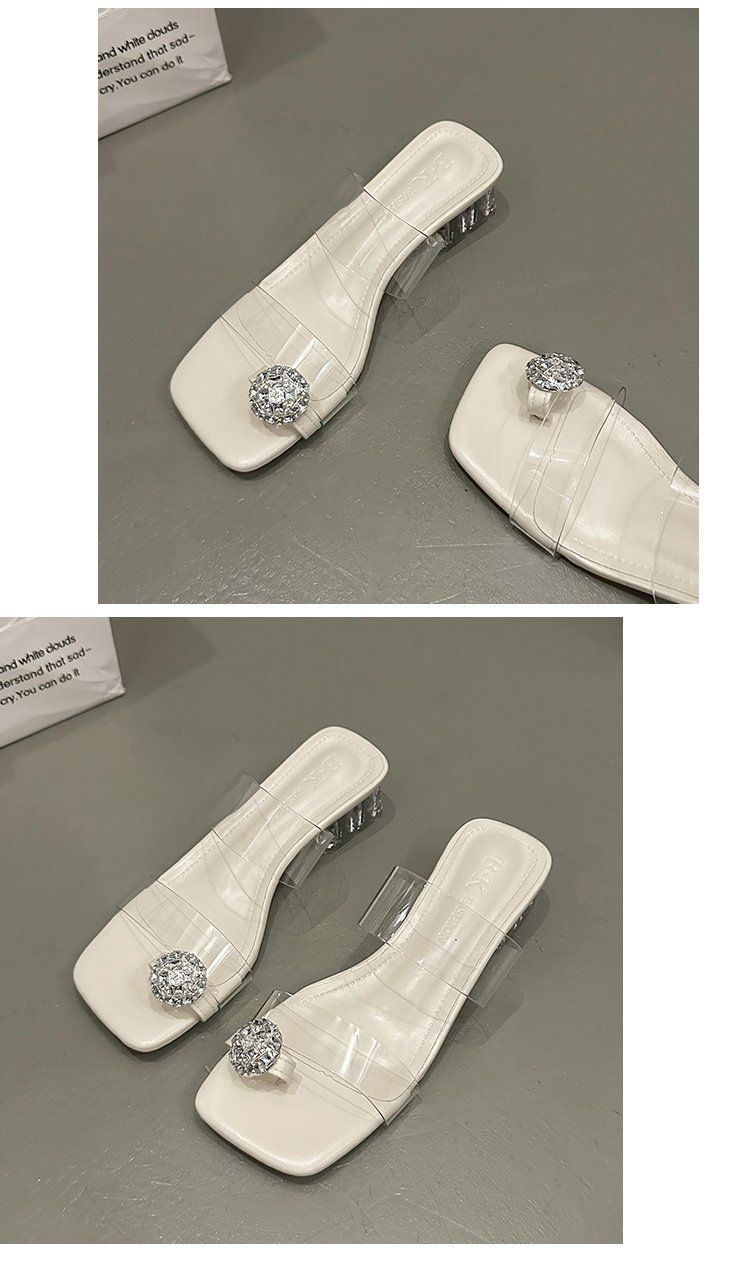 Damen-Sandalen mit kristallverzierter quadratischer Zehenpartie – transparenter Blockabsatz und verstellbarer Knöchelriemen (8,9 cm Absatz, sommerlich elegant)_voghion.com
