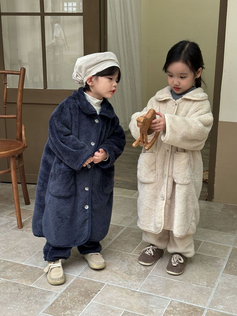 Pijamas de franela para niños, camisón largo de otoño/invierno para bebés, conjunto de ropa de casa de terciopelo Coral para niños y niñas_voghion.com