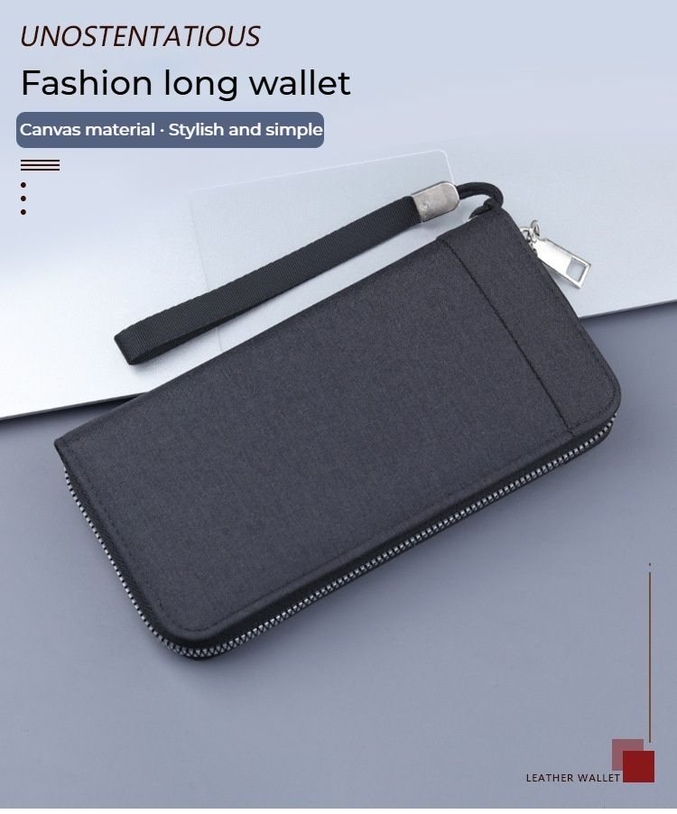 Canvas portemonnees voor heren, lange clutches, clutches met rits voor heren, telefoontasjes voor heren, denim casual portemonnees met grote capaciteit._voghion.com
