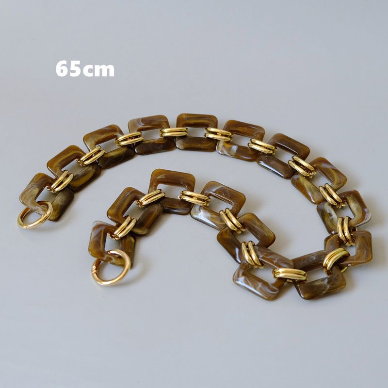 Vintage Bunte Acrylharz Farbblock Metall Handarbeit Abnehmbare Braune Damentasche Dekorationskette_voghion.com