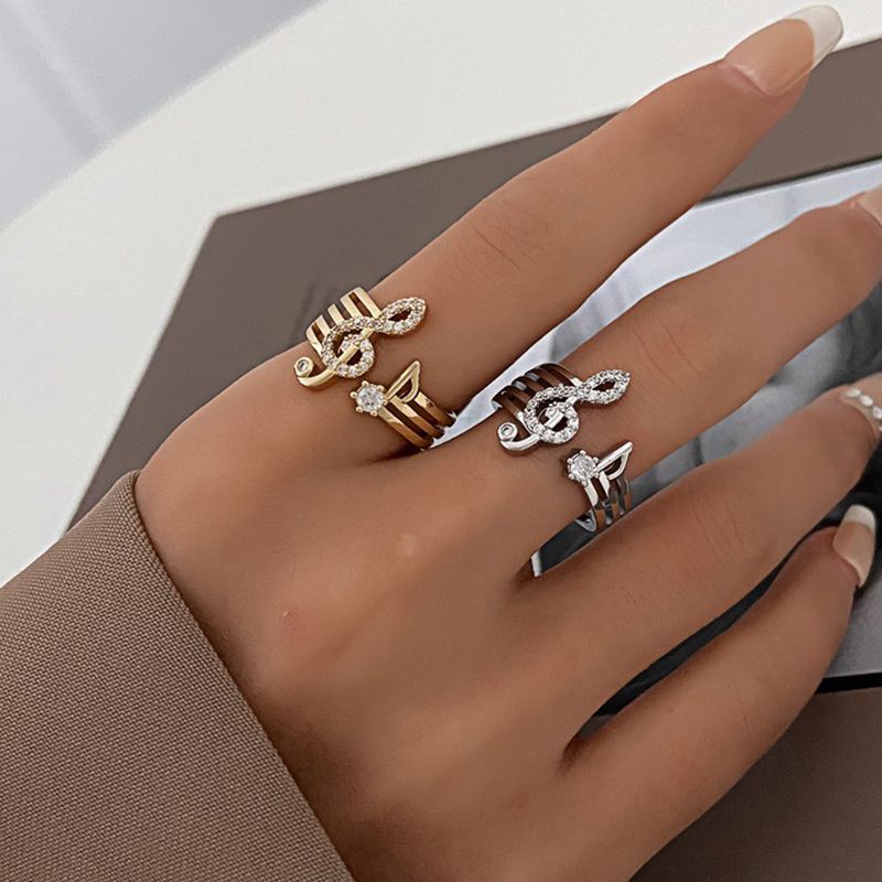 Anelli alla moda con zirconi e spartiti musicali creativi, anelli aperti per donne, ciondoli, gioielli, regalo di nozze femminile_voghion.com