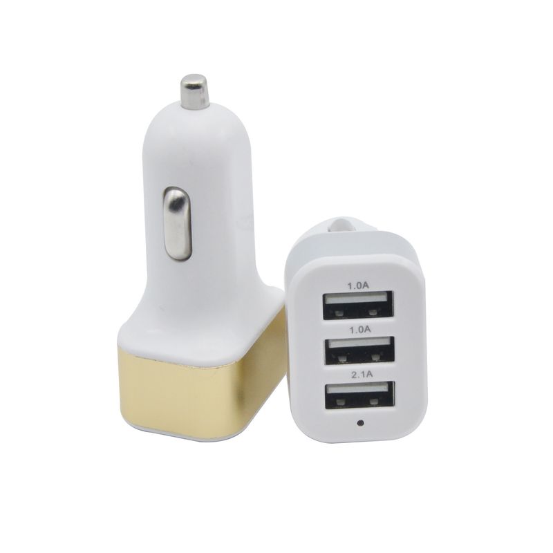 1A 3USB Firkantet med Aluminiumlegering Mobiltelefonoplader, Biloplader_voghion.com