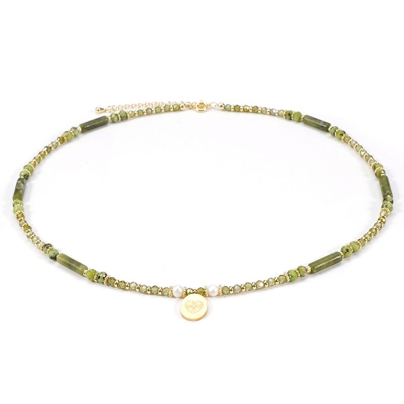 Collana con bracciale in pietra naturale, zircone, perla d'acqua dolce, oliva e giada, 3 cm, catena per clavicola_voghion.com