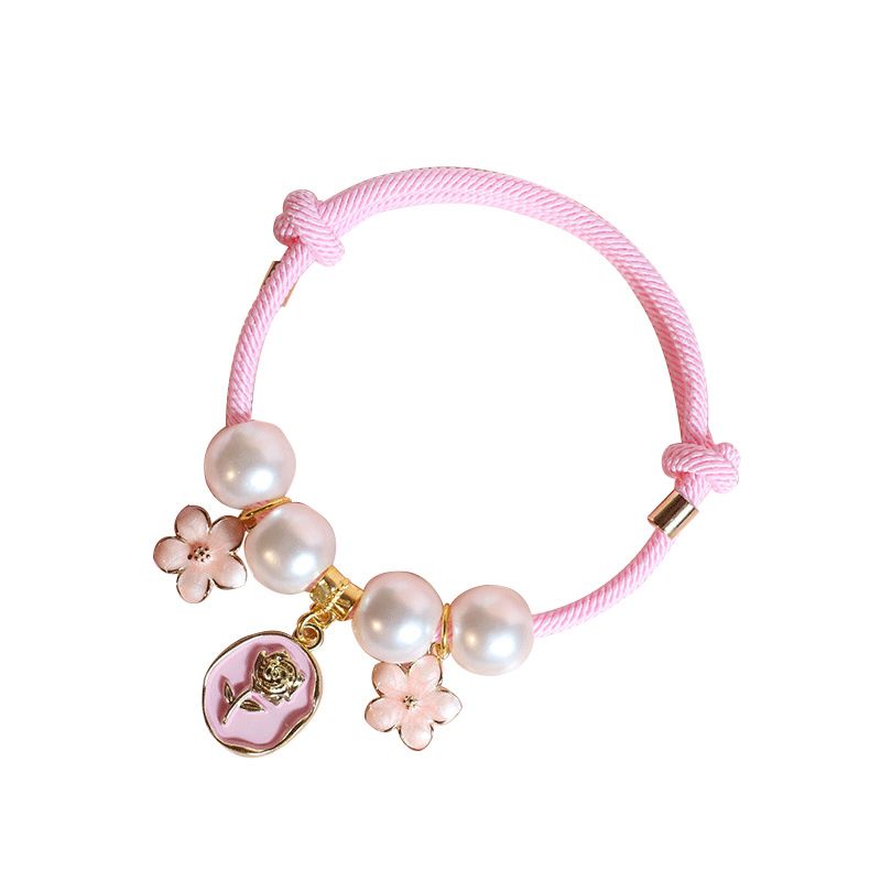 Pink Collar Rose Sakura Pet Gold Lock Fresh Accessories Pearl Necklace Kitten Cat Chain_voghion.com