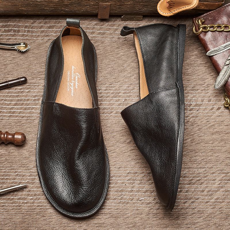 Sommer-Fischerschuhe, handgenähte Halbschuhe aus echtem Leder für Herren, chinesische Ein-Fuß-Lazy-Schuhe mit weicher Sohle E25_voghion.com