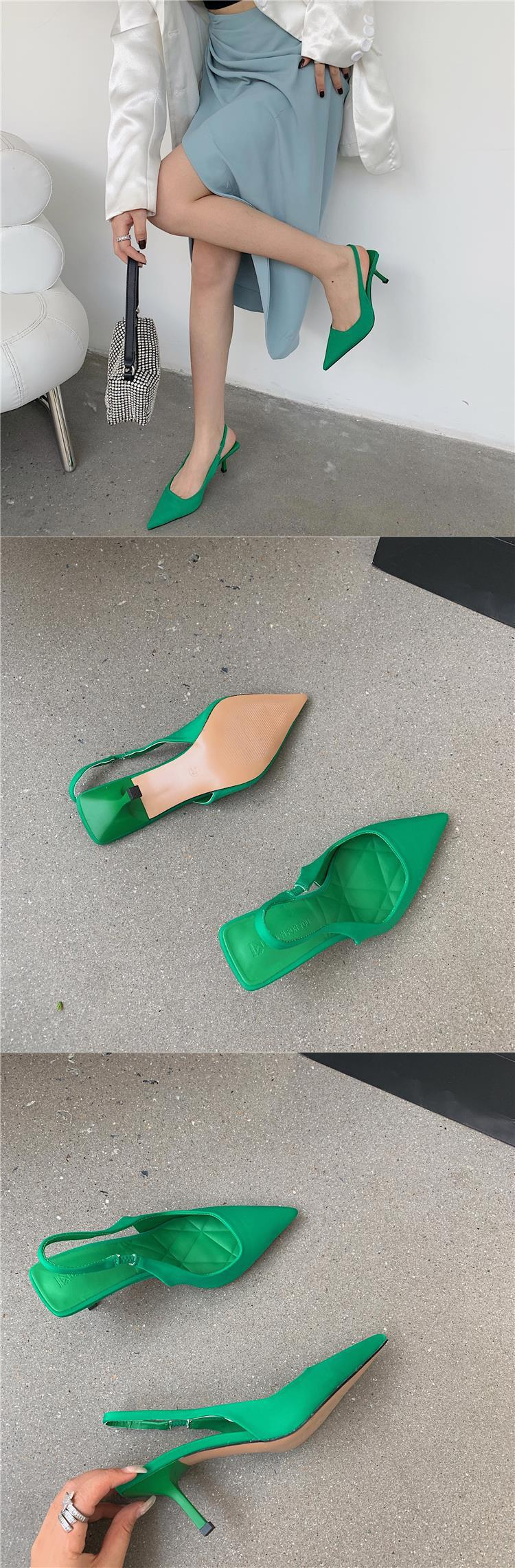 Cost performance 2024 Spring New Pointed Slim Middle Single Back Empty Baotou Sandals High Heel Green Women's Shoes_voghion.com