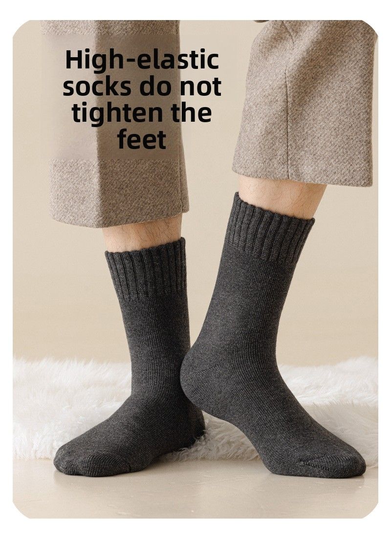 Men's Autumn And Winter Fleece Thickened Socks Warm Fleece Socks Winter Solid Color Long Tube Plush Socks Medium Tube Socks_voghion.com