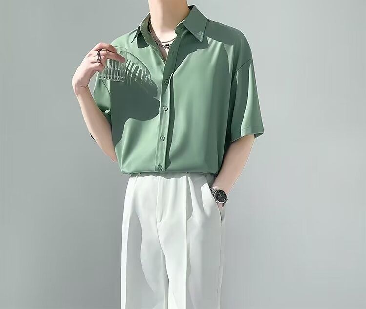 Men's Slim-Fit Polo Shirt – Breathable Silk-Blend, Korean-Inspired Streetwear, Minimalist Luxury (M-3XL, Summer Essential)_voghion.com