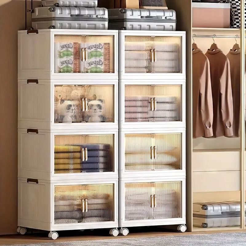 292 QT 25.6 Inch Wide Clear Door Foldable Storage Box – 3-Tier Large Capacity Organizer, Easy Access, Space-Saving Foldable Design_voghion.com