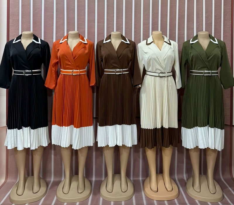 Abito elegante a pieghe con colletto alla moda da donna_voghion.com
