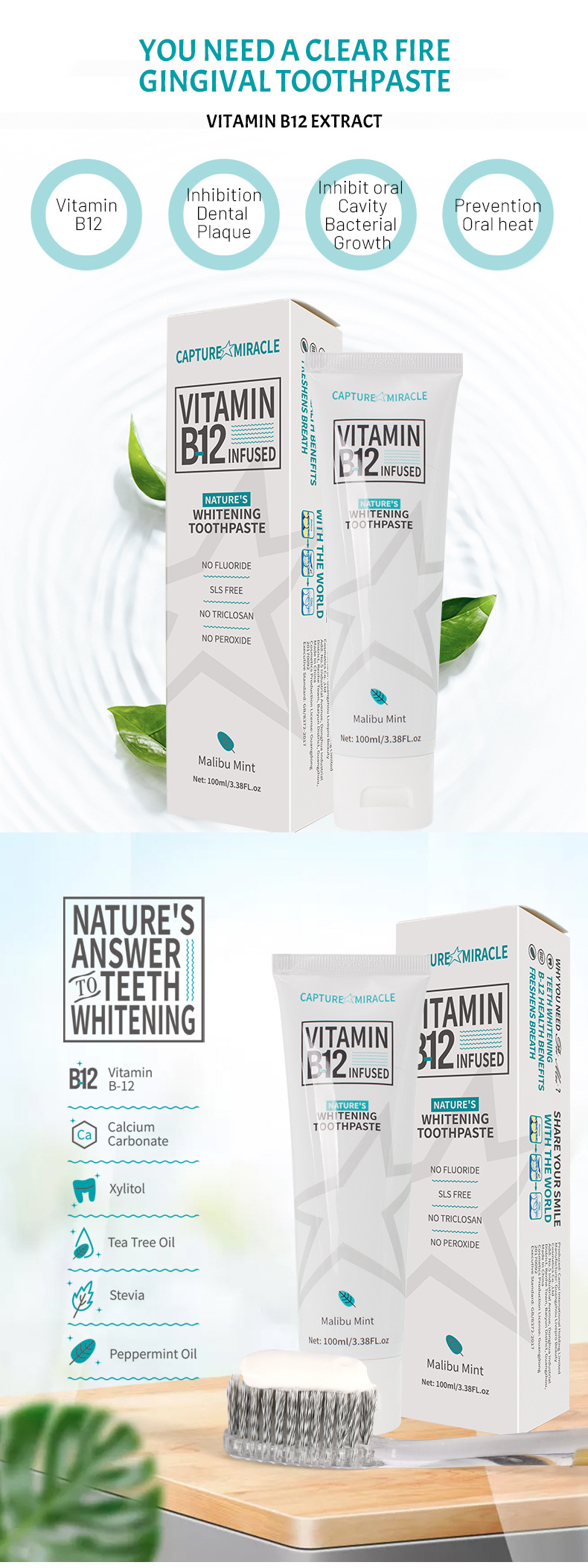 Fuoco, PeiMei Denti puliti, alito fresco, denti rassodanti Dentifricio alla VITAMINA B12_voghion.com