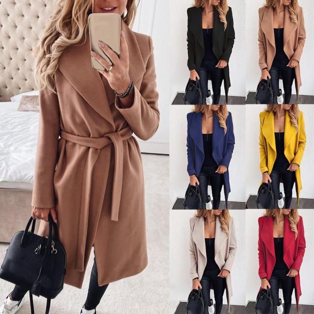 Women's Clothing Autumn And Winter Models 6 Colors Loose Large Size Solid Color Casual Suit Collar Long Sleeve Woolen Coat_voghion.com