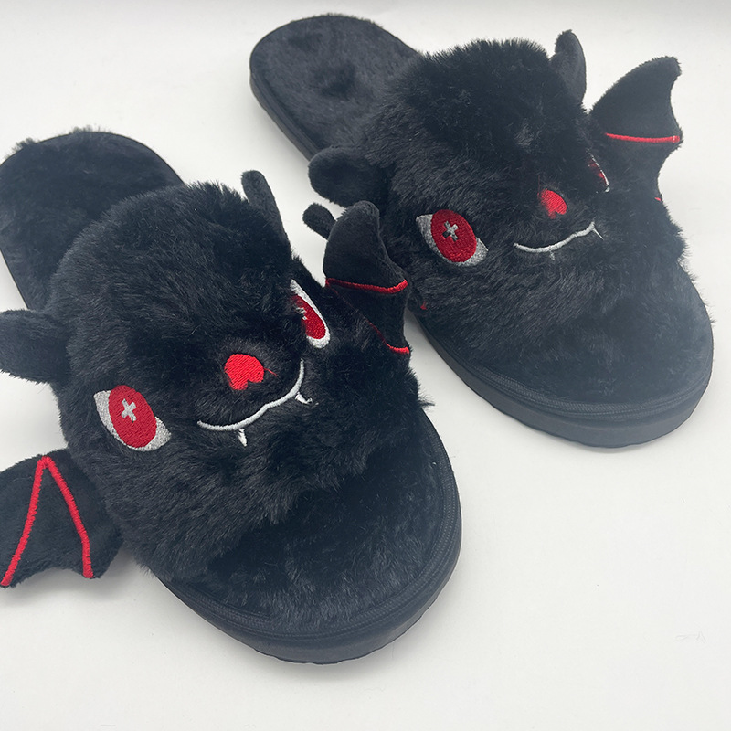 Cross Border Explosive Gray Bat Slippers Halloween Indoor And Foreign Trade Plush Flat_voghion.com