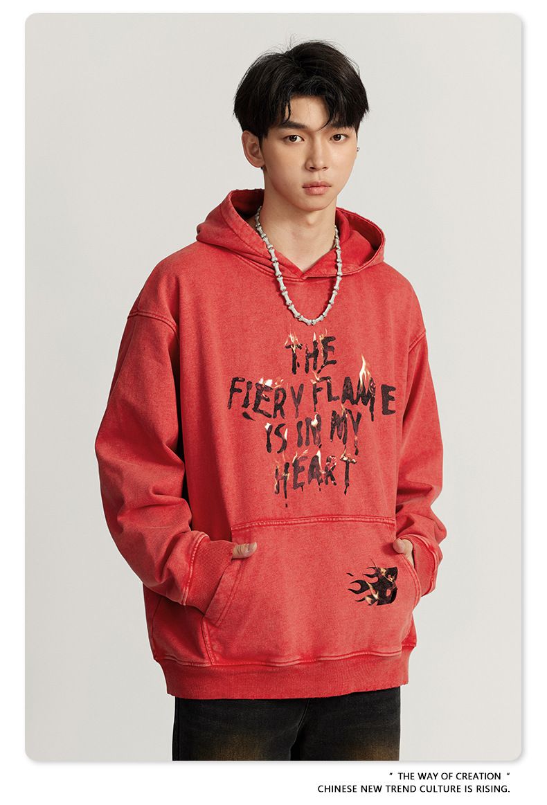 Herrenbekleidung Kapuzenpullover mit verwaschenem Batik-Print, Retro-Street-Chic, Baggy-Top_voghion.com