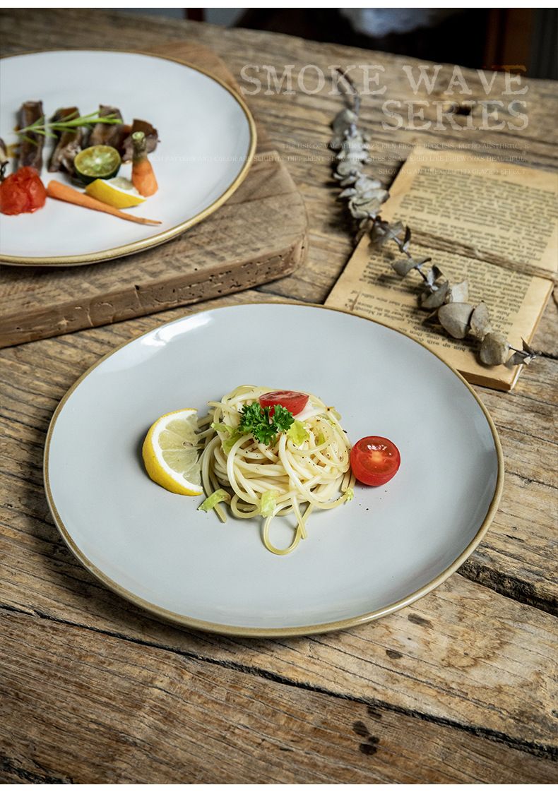Wysokiej jakości płaski talerz z wzorem wody 8-calowy ceramiczny talerz do steków, restauracja, nieregularny talerz retro_voghion.com