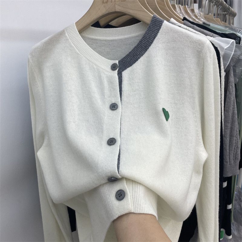 Cardigan à col en V style japonais pour femme - Pull oversize en tricot à motif cœur (blanc, vert, gris) - Taille unique_voghion.com