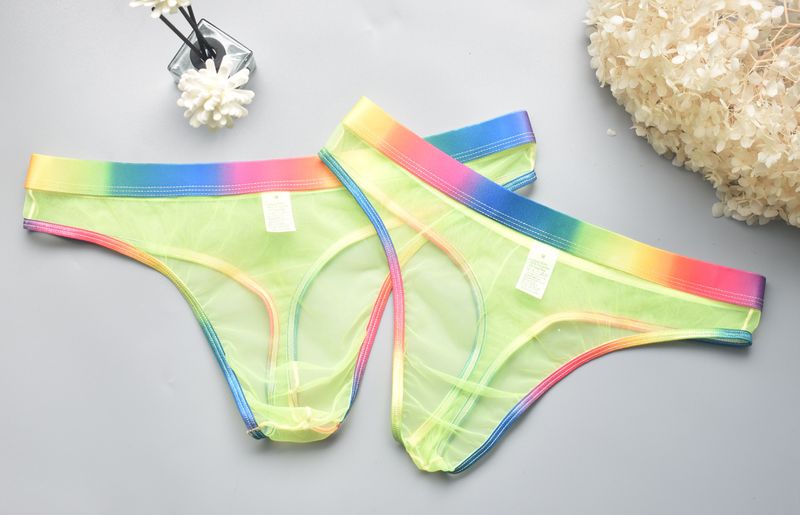 Átlátszó fehérnemű ruha, szivárványos szélű, férfi T-back meleg, átlátszó, intim ruhák, szexi SM_voghion.com