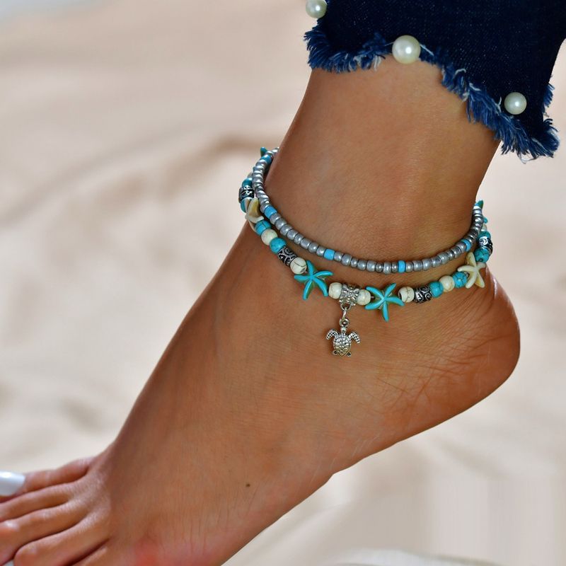 Bohemian Ocean Animal Beaded Turquoise Ethnic Style Anklet For Women_voghion.com