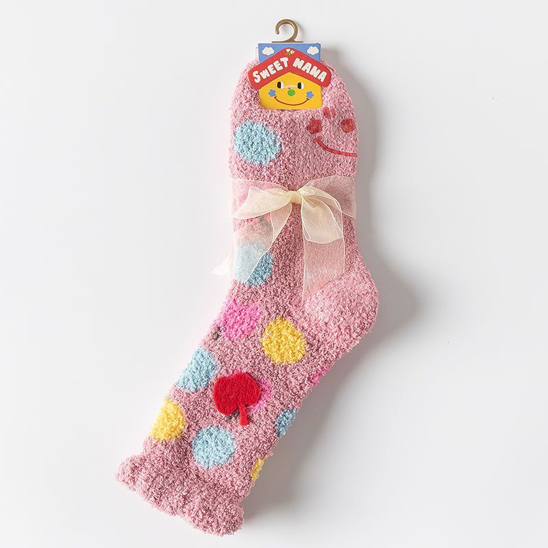 Koralle für Kinder, Herbst Winter mit zusätzlichen Fleece dicke Handtücher, Mittelboden Socken, lange Röhre schlafen und warm_voghion.com