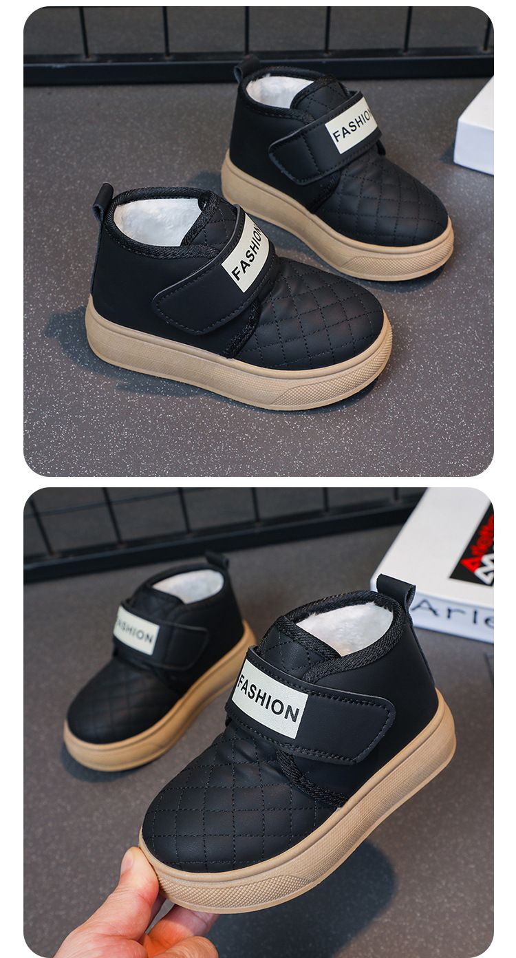 Stivali invernali per bambini foderati in pile – Suola in gomma morbida, antiscivolo, unisex (cachi/nero), taglie 22-33 (soletta interna 14-20,2 cm)_voghion.com