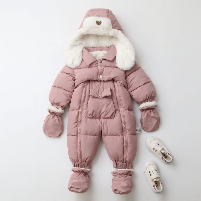 Pelele de invierno premium con capucha para bebé Mother & Kids: mono grueso acolchado de algodón para bebés y niños pequeños (66-90 cm), unisex, manga larga, con cremallera_voghion.com