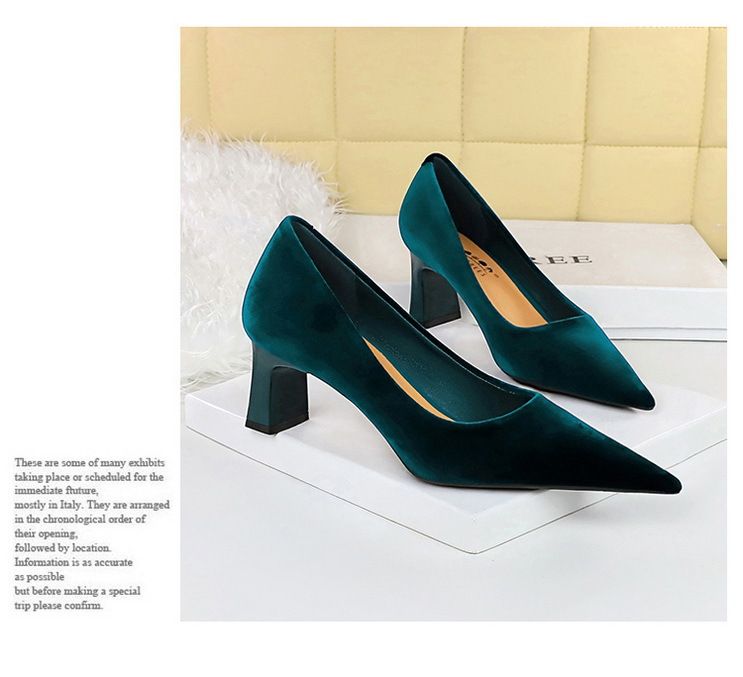 6188-9 Zapatos sencillos de moda para banquetes, de tacón alto y grueso, de gamuza y terciopelo del oeste, con boca poco profunda y puntiagudos_voghion.com