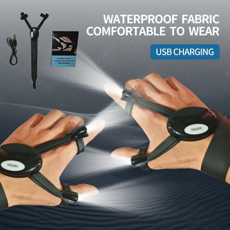 Nueva linterna recargable para acampar, luz nocturna negra de dos dedos para exteriores, guantes de pesca._voghion.com