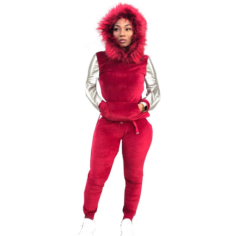 popular plush hooded sweatshirt and trousers two-piece set_voghion.com