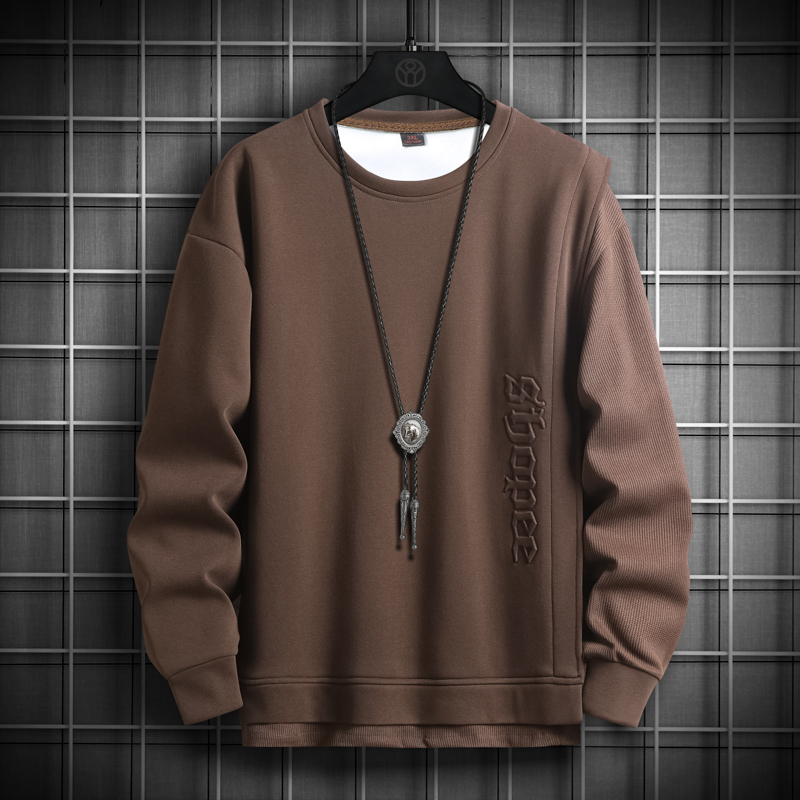 【 Yipin Source 】 YPY-3733-P42 Automne Double Matière Combinaison Faux Deux Pièces Coton Col Rond Pull Homme Américain_voghion.com