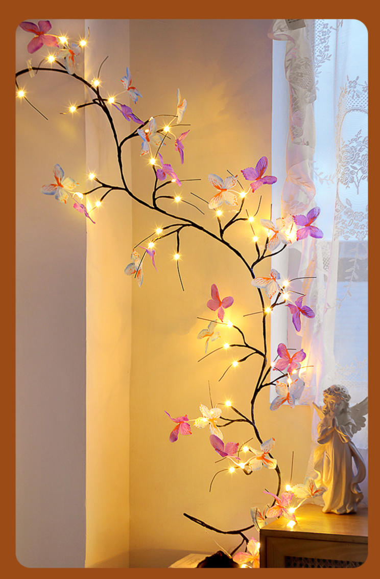 Lampada da parete per interni a LED con foglie di farfalla in rattan, forma pieghevole, atmosfera romantica_voghion.com