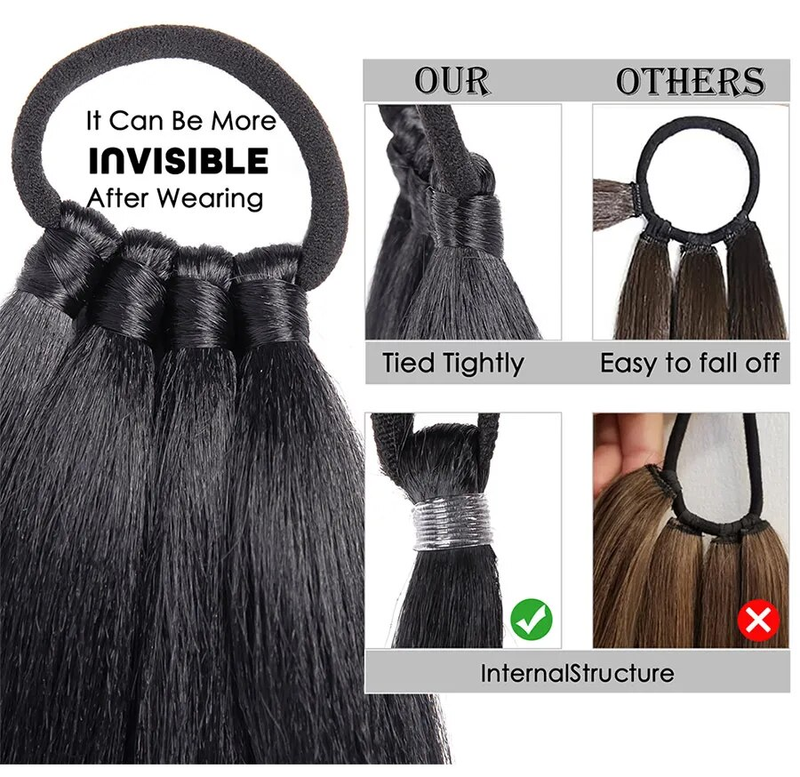 Estensione intrecciata lunga con cravatta crespa avvolgente attorno a un pezzo di capelli sintetici a coda di cavallo per donne 26 36 pollici_voghion.com