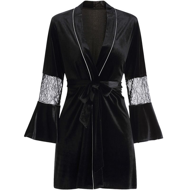 Camicia da notte sexy per donna, in velluto autunnale e invernale con imbottiture per il petto, camicia da notte con canotta in pizzo e schiena scoperta, vestaglia erotica,_voghion.com