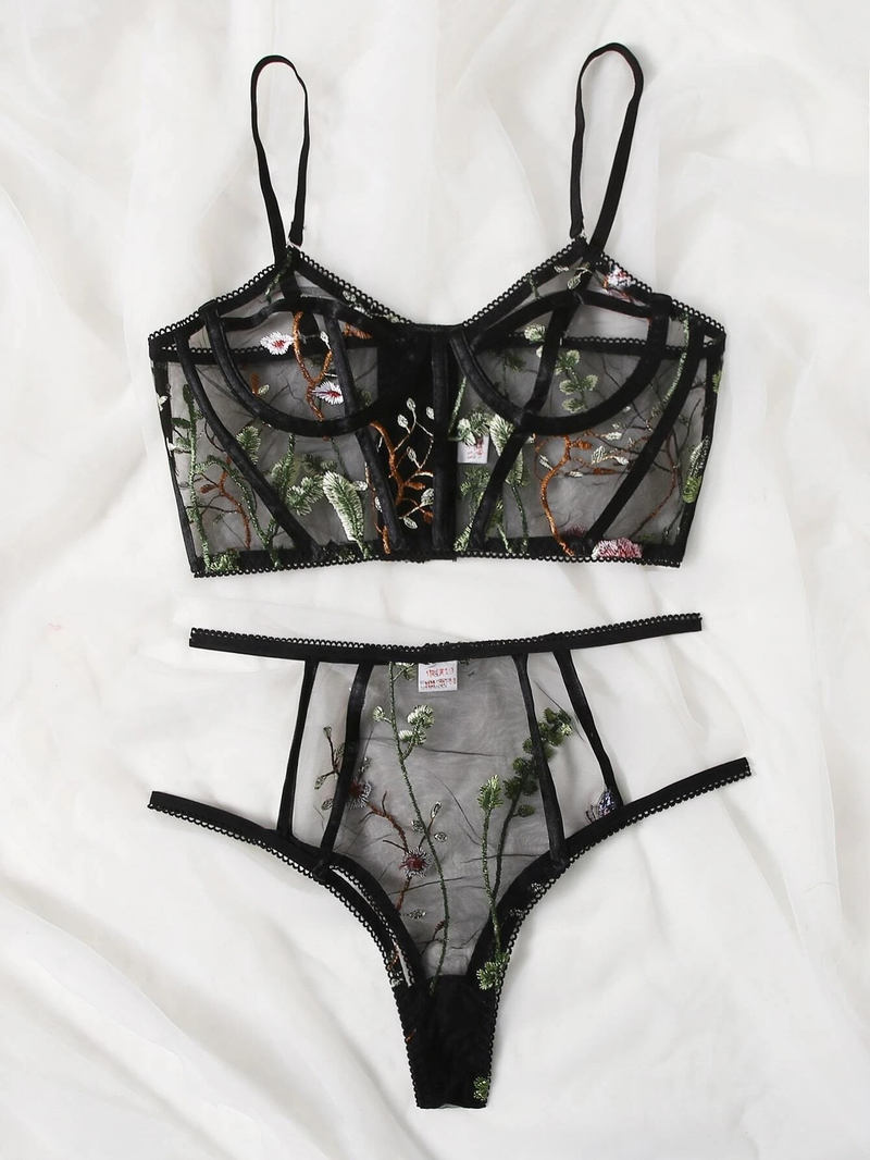 Sexy Lingerie Bloem Borduurwerk Lingerie Voor Vrouwen Sexy Naughty Plus Size G-string String Ondergoed Nachtkleding lenceria_voghion.com