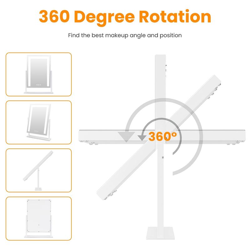 Vanity Mirror With Lights,3 Lighting Colors Dimmable Brightness Smart Touch Control 10X Magnifying Mirror 360°Rotation LED Lighted Makeup Mirror For Desk Bedroom Dressing Room_voghion.com
