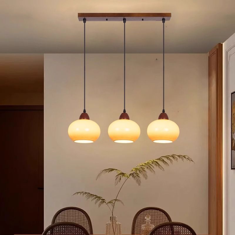 Lámpara colgante de estilo vintage de tres cabezas, de madera de nogal, de tira larga, para comedor, creativa, comercial, para restaurante._voghion.com