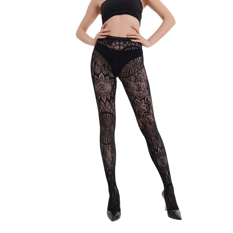 Sexy Strümpfe Europäische und amerikanische Strümpfe mit Sonnenblumenmuster, Bodensocken, dünne, hohle Jacquard-Netzsocken 3094_voghion.com