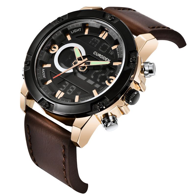 Men's Sport Watch With Analog-Digital Display, GMT Function, Date & Week Indicator, Luminous Hands, PU Leather Strap, Alloy Case_voghion.com