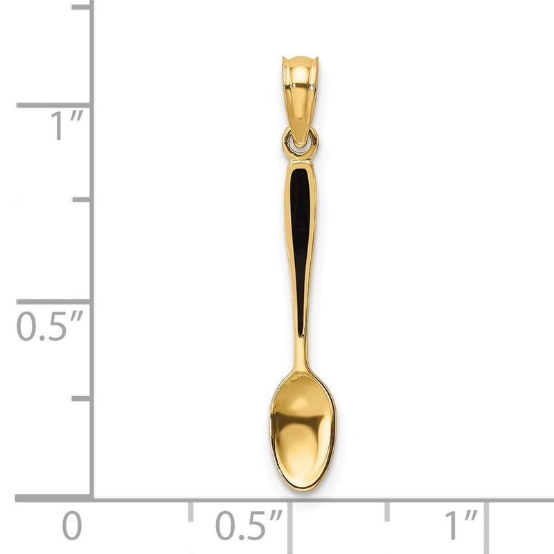 14K 3-D W/ Black Enamel Table Spoon Charm_voghion.com