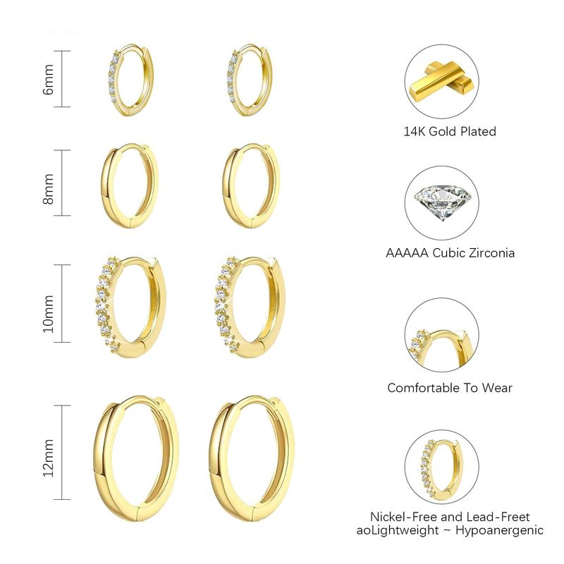 Brincos redondos versáteis com incrustação de zircônia na moda, galvanizados a ouro verdadeiro, conjunto de brincos para mulheres_voghion.com