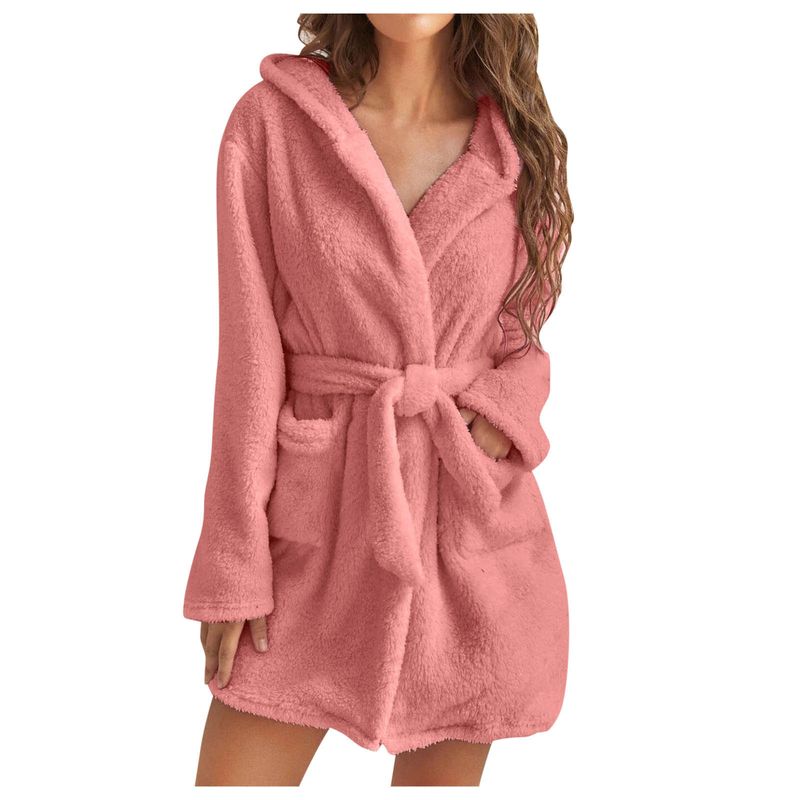 Men's autumn and winter warm bathrobe hooded home clothes plush pajamas robe_voghion.com