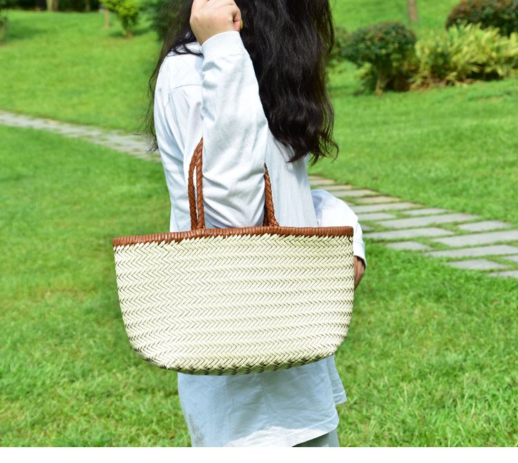 Handtaschen Damen Echtleder Schulter Weben Lässige Einkaufstasche Vintage Große Tragetasche Geldbörse Rindsleder Kreuz Handtaschen_voghion.com