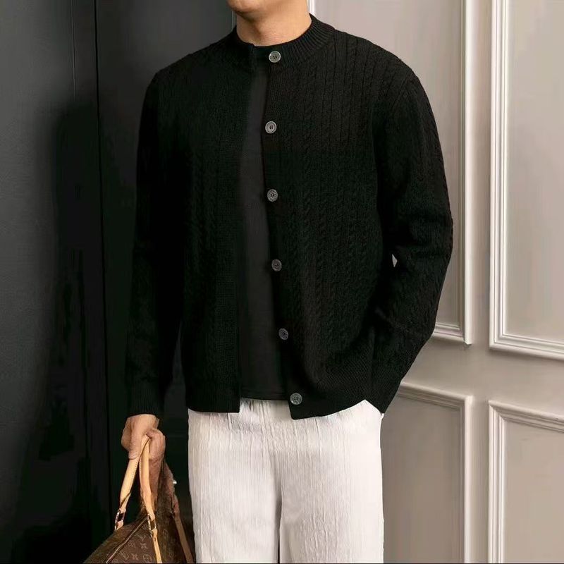 Men's Button Cardigan Jacket 2025 New Loose Casual Autumn Winter Round Neck Knitwear_voghion.com